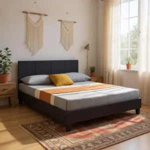 Κρεβάτι Flat από τεχνόδερμα χρώμα μαύρο ματ 160x200εκ.